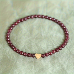 Red Garnet Bead Bracelet with Golden Heart Charm - Lucky Jewelry for Daily Elegance & Spiritual Harmony