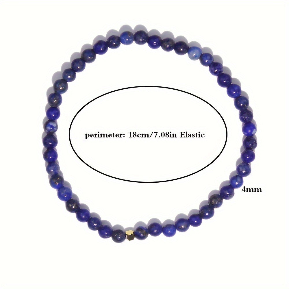 Natural Lapis Lazuli Beaded Stretch Wristband - Boho Style for Daily Wear & Gifting