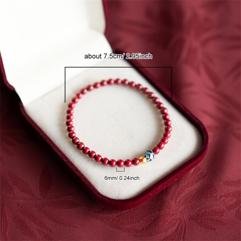 Elegant Chinese Style Cinnabar Lotus Bead Bracelet - Harmony & Prosperity Energy