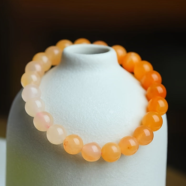 Natural Peach Blossom Jade Beaded Bracelet for Love, Youthful Energy, and Emotional Healing