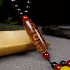 Tibetan Nine-Eye Agate Power Necklace – Red/Yellow/Black Dzi Talisman for Protection, Harmony & Prosperity
