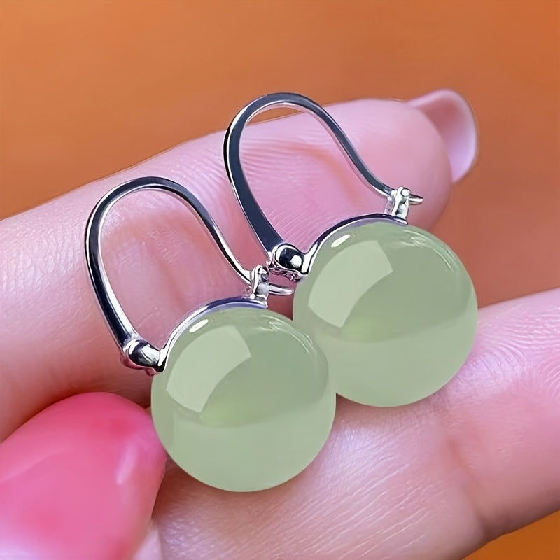 Hypoallergenic Imitation Jade Hoop Earrings - Bohemian Style for Natural Energy & Everyday Wear