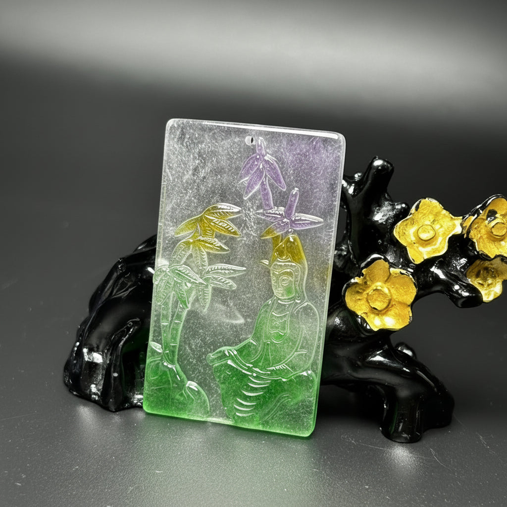 Vintage Buddhist Meditation Pendant Necklace - Tranquil Green & Golden Spiritual Jewelry for Mindfulness & Harmony