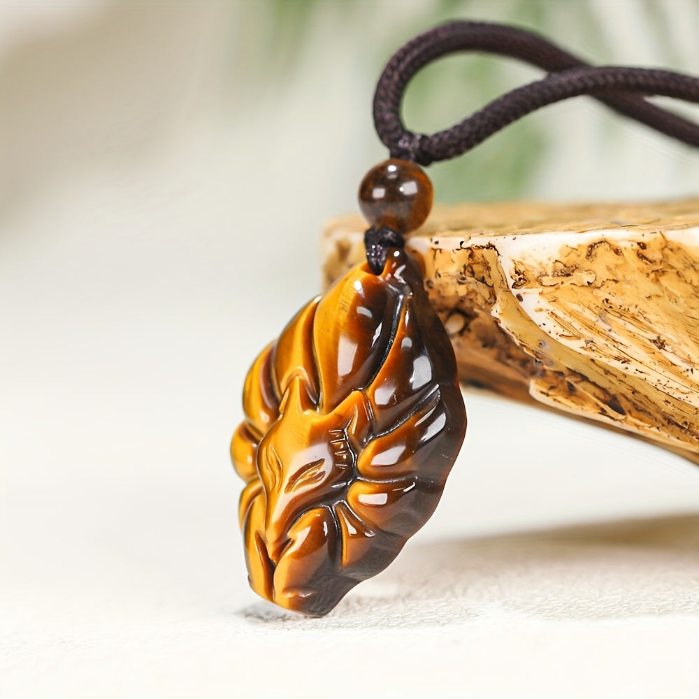 Boho Tiger Eye Nine-tailed Fox Pendant - Natural Stone Energy for Daily Wear & Festivals