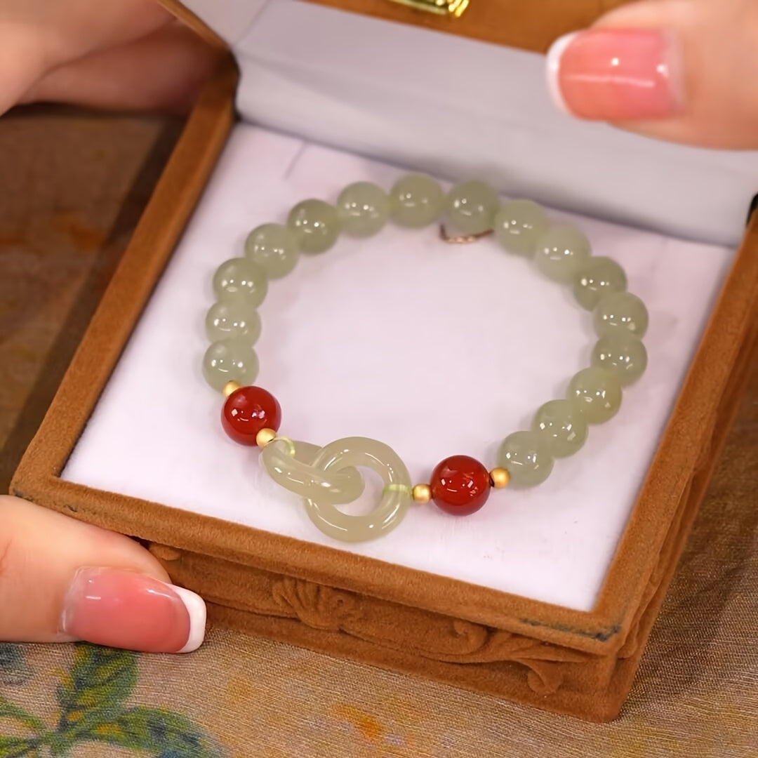 Elegant Green & White Beaded Bracelet - Harmony & Spiritual Energy