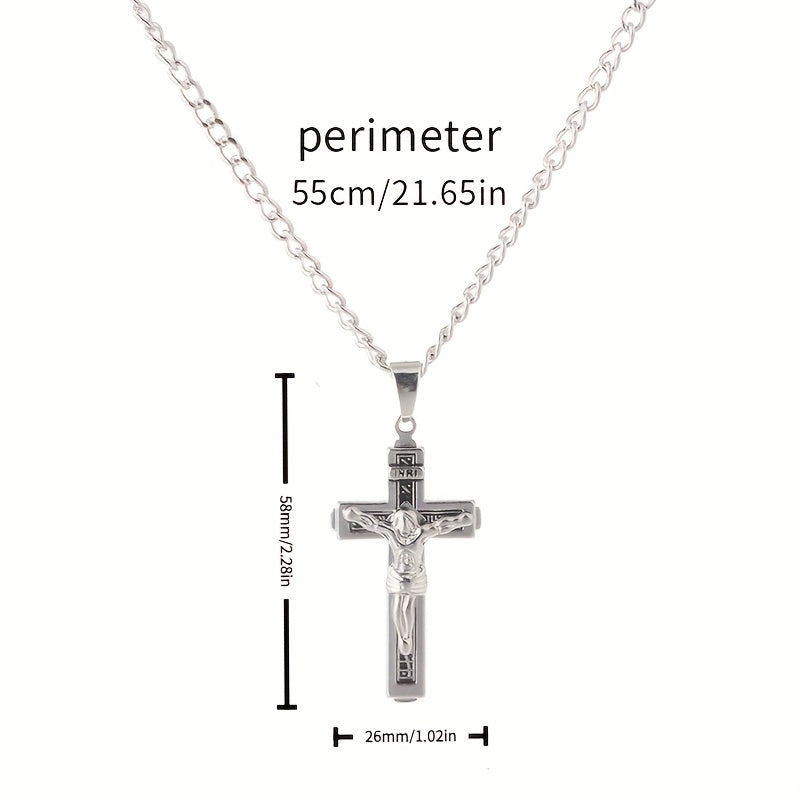 Bohemian Jesus Cross Pendant Necklace — Spiritual Protection with Titanium Steel Chain