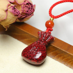 Cinnabar Stone Red Bag Pendant - Funky Style Good Fortune & Prosperity Amulet