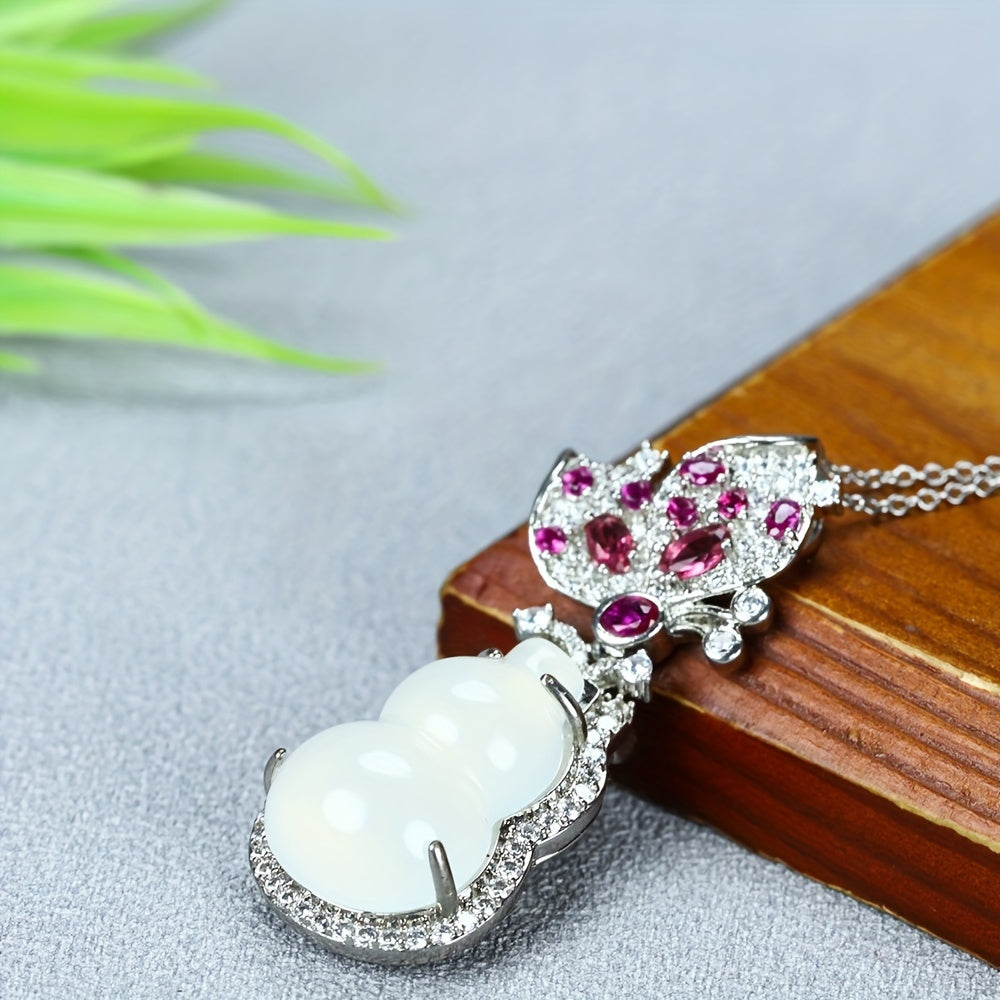 Elegant White Agate Gourd Pendant for Prosperity, Protection & Spiritual Harmony