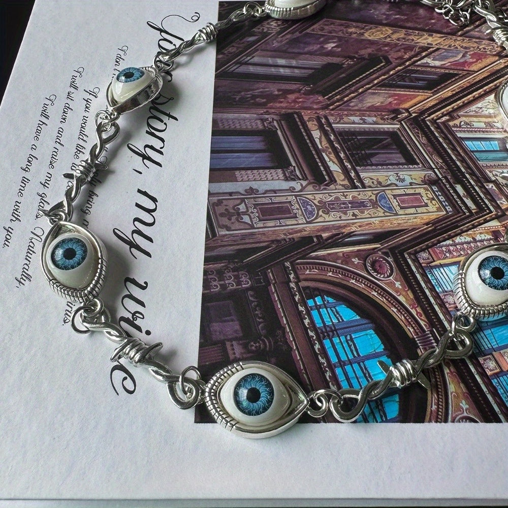 Heavy-Duty Exaggerated Collarbone Chain with Eye Pendant - Gothic Edgy Layered Necklace for Concerts & Everyday Wear
