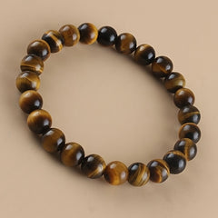 Natural Tiger Eye Stone Bracelet - Handcrafted Elastic Bead Bracelet for Protection & Daily Wear