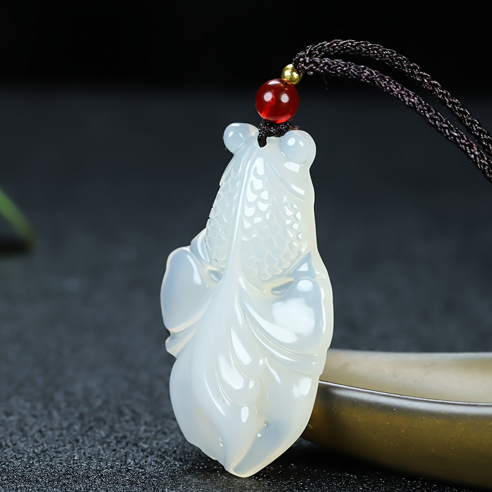 Men's Yellow Jade Fish Pendant Necklace for Prosperity, Abundance & Good Fortune