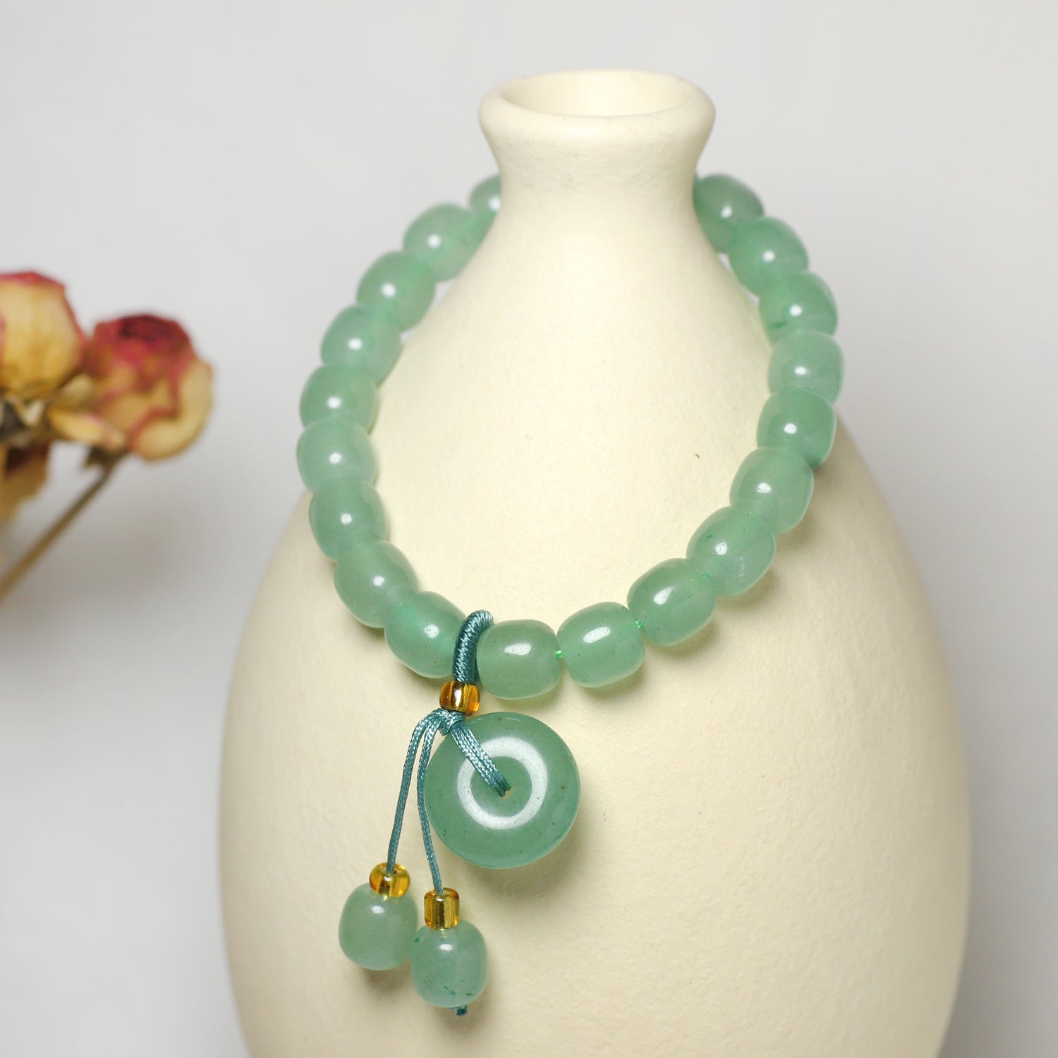 Elegant Natural Stone Bracelet with Peace Charm - Unisex Energy for Harmony & Connection