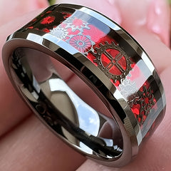 Bold Red Mechanical Punk Gear Ring - Stainless Steel Men's Fashion Statement for Energy & Style