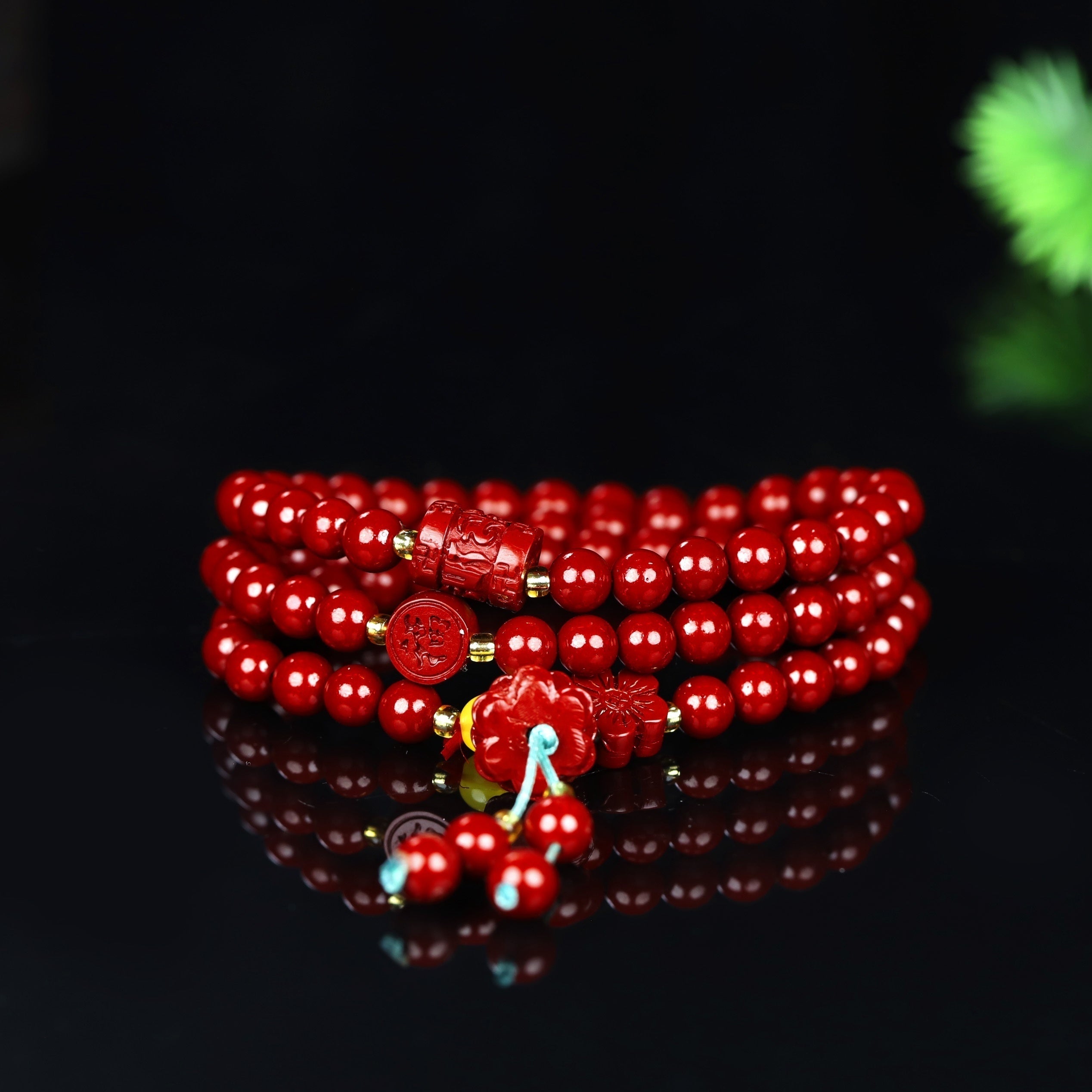 Elegant Red Cinnabar Bead Bracelet & Necklace Set - Multi-Strand Hand-Woven for Fortune & Spiritual Protection