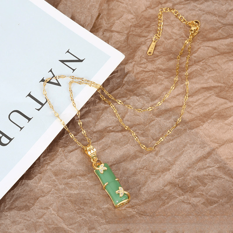Ethnic Style Imitation Jade Bamboo Necklace - Enhancing Transformation & Resilience Through Butterfly & Bamboo Symbolism