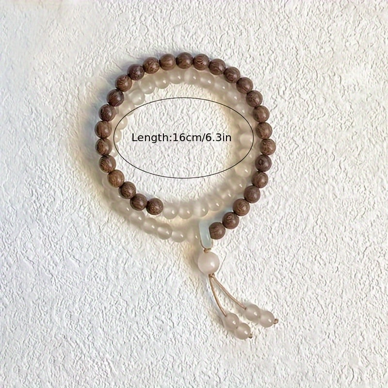 Women's Dual-Layer Beaded Bracelet - Brown & Creamy-White Accents for Everyday Harmony & Formal Elegance