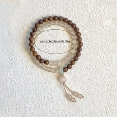 Women's Dual-Layer Beaded Bracelet - Brown & Creamy-White Accents for Everyday Harmony & Formal Elegance