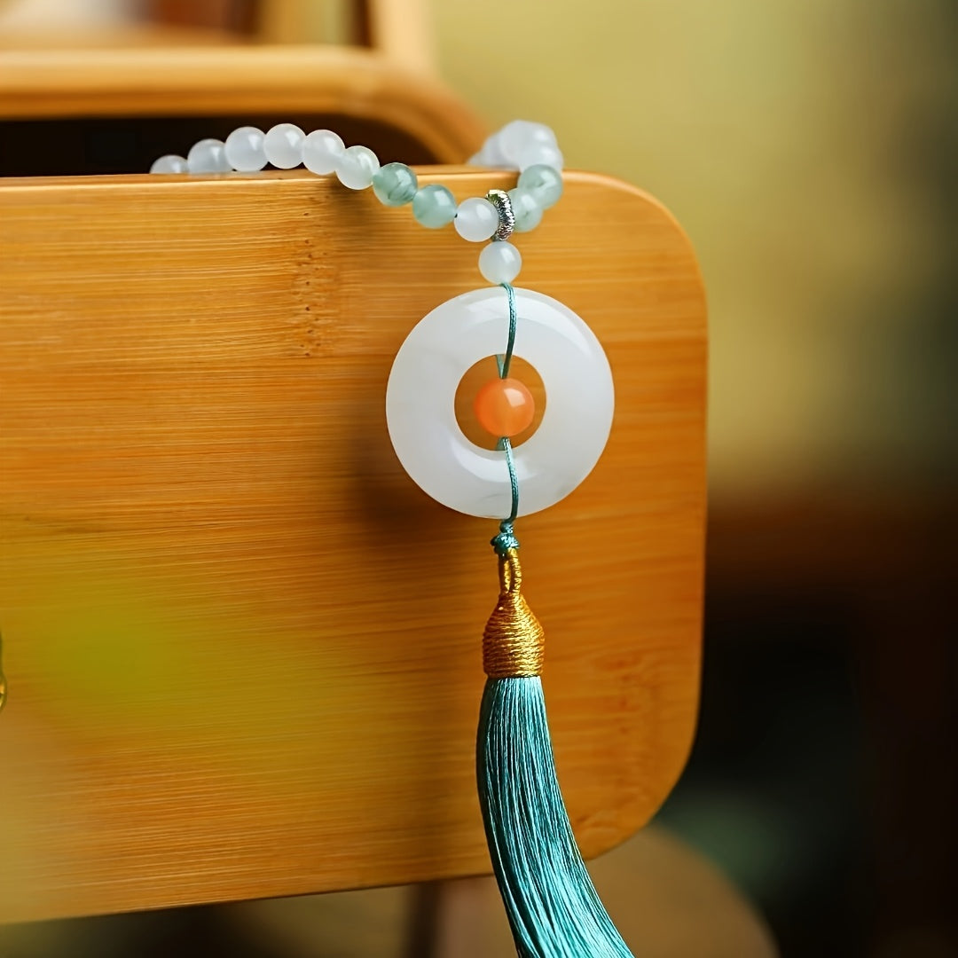 Bohemian Jade Peace Buckle Pendant for Safe Journeys, Spiritual Protection, and Elegant Style