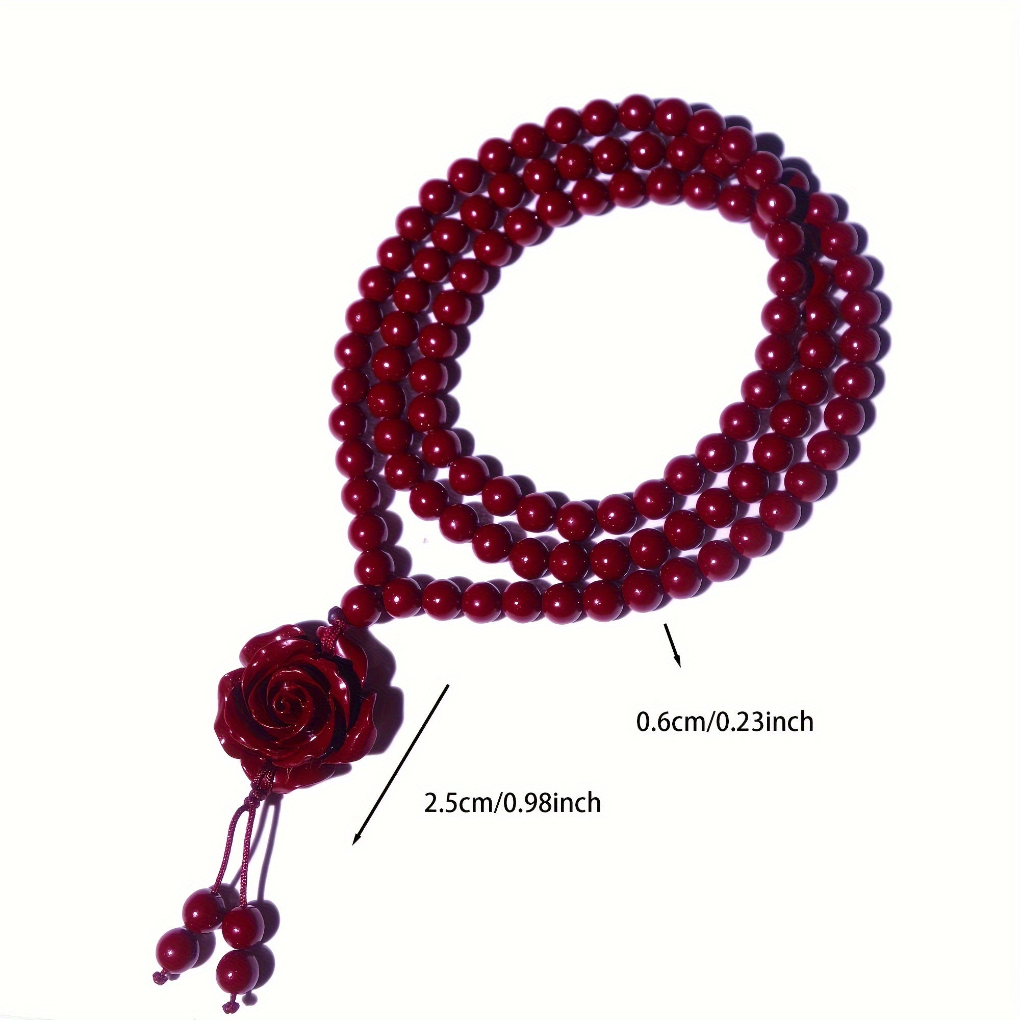 Rose Pendant Cinnabar Necklace - Unisex Good Luck Charm for Spiritual Protection