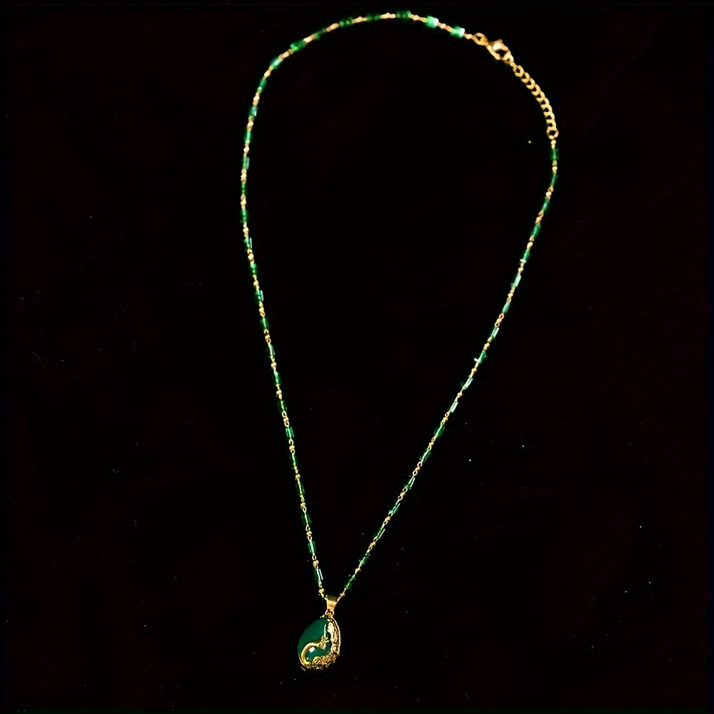 Elegant Peacock Pendant: Vintage Malachite Necklace for Prosperity & Spiritual Harmony