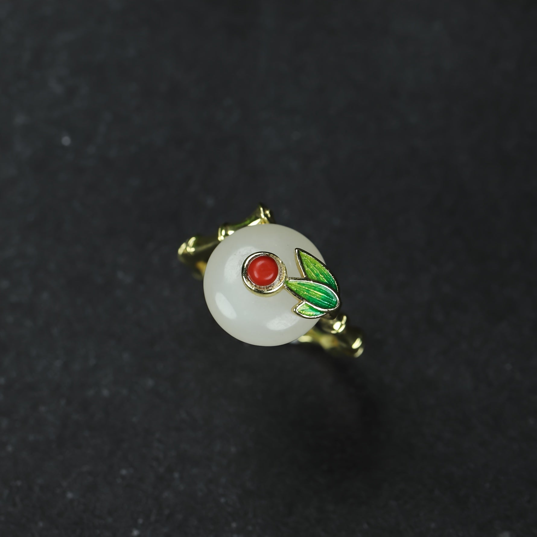 Elegant White Jade Court Ring with Gold Flower Prosperity, Protection, and Spiritual Harmony