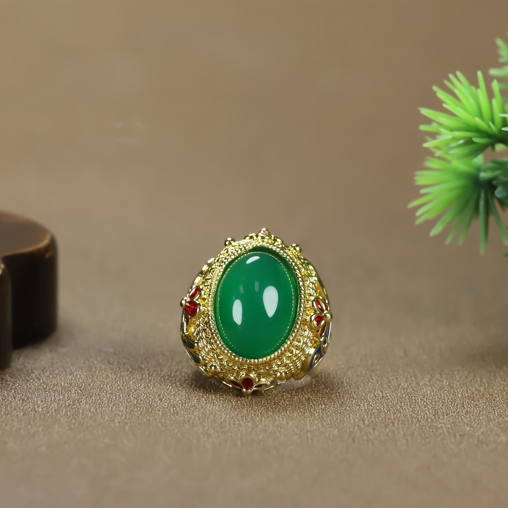 Vintage Jingtai Blue Green Agate Ring for Balance & Vitality Retro Imperial Style Jewelry