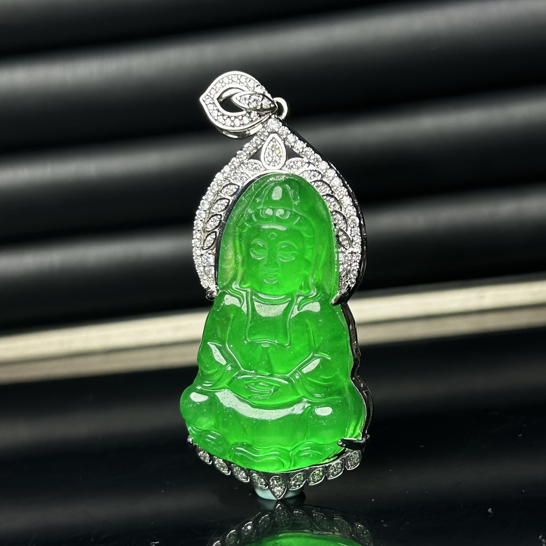 Emperor Green Guanyin Jade Pendant Necklace for Heart Chakra, Compassion, and Spiritual Protection