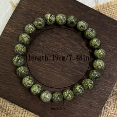 Handmade Natural Green Serpentine Bracelet - 8mm Elastic Fit Beads for Heart Chakra Healing & Prosperity