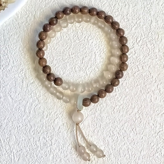 Women's Dual-Layer Beaded Bracelet - Brown & Creamy-White Accents for Everyday Harmony & Formal Elegance