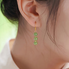 Natural Stone Dangle Earrings - 6mm Green Beads with S925 Silver for Energy Balance & Daily Elegance