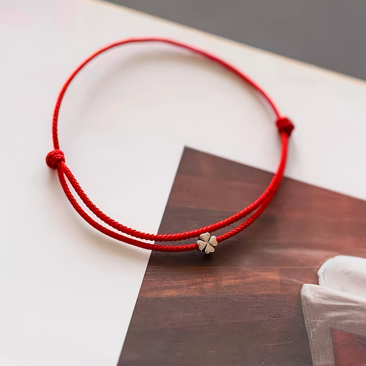 Elegant Red Rope Clover Bracelet - Lucky Charm for Harmony & Prosperity