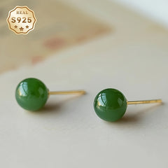 Natural Stone Stud Earrings - 6mm Green Gemstones S925 Silver for Energy Balance & Minimalist Elegance