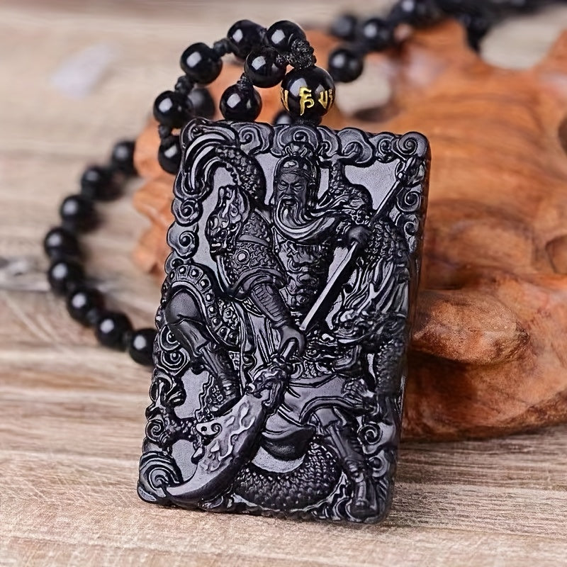 Black Carved Pendant Necklace - Elegant Long Sweater Chain for Good Luck and Christmas Gift