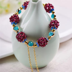 Natural Garnet Woven Ball Bracelet — Vitality & Passion Energy Charm with Hollow Fish Design
