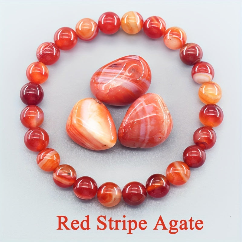 Red Striped Agate Bracelet - Natural Stone Energy for Daily Wear & Preppy Sporty Style
