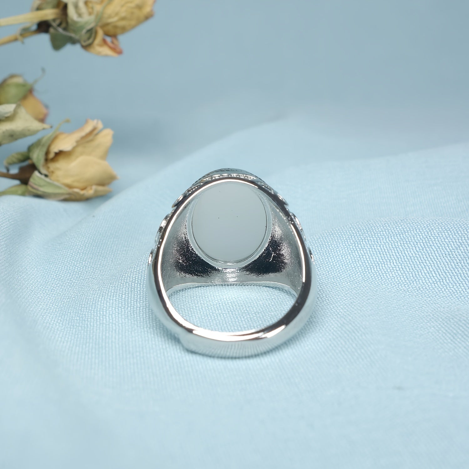 High-Quality Natural Stone Inlay Ring - White Goose Egg Face Couple Ring for Beach Parties & Holiday Gifts