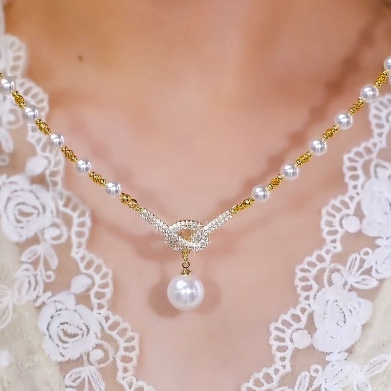 Pearl & Gold Knot Pendant Necklace — Harmony, Luck & Elegance Energy Amulet