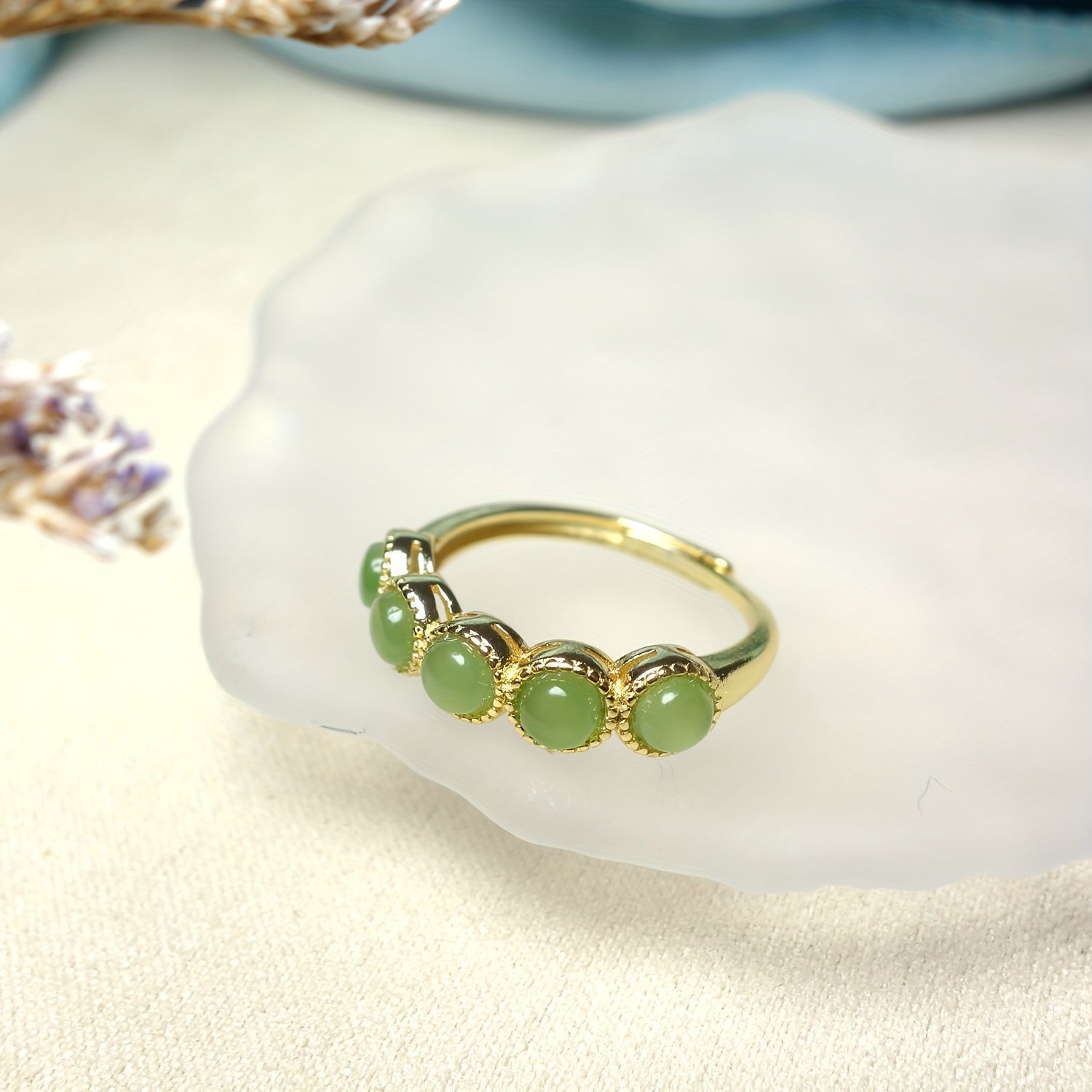 Elegant Green Gemstone Ring for Men Women Couple with Natural Energy Protection