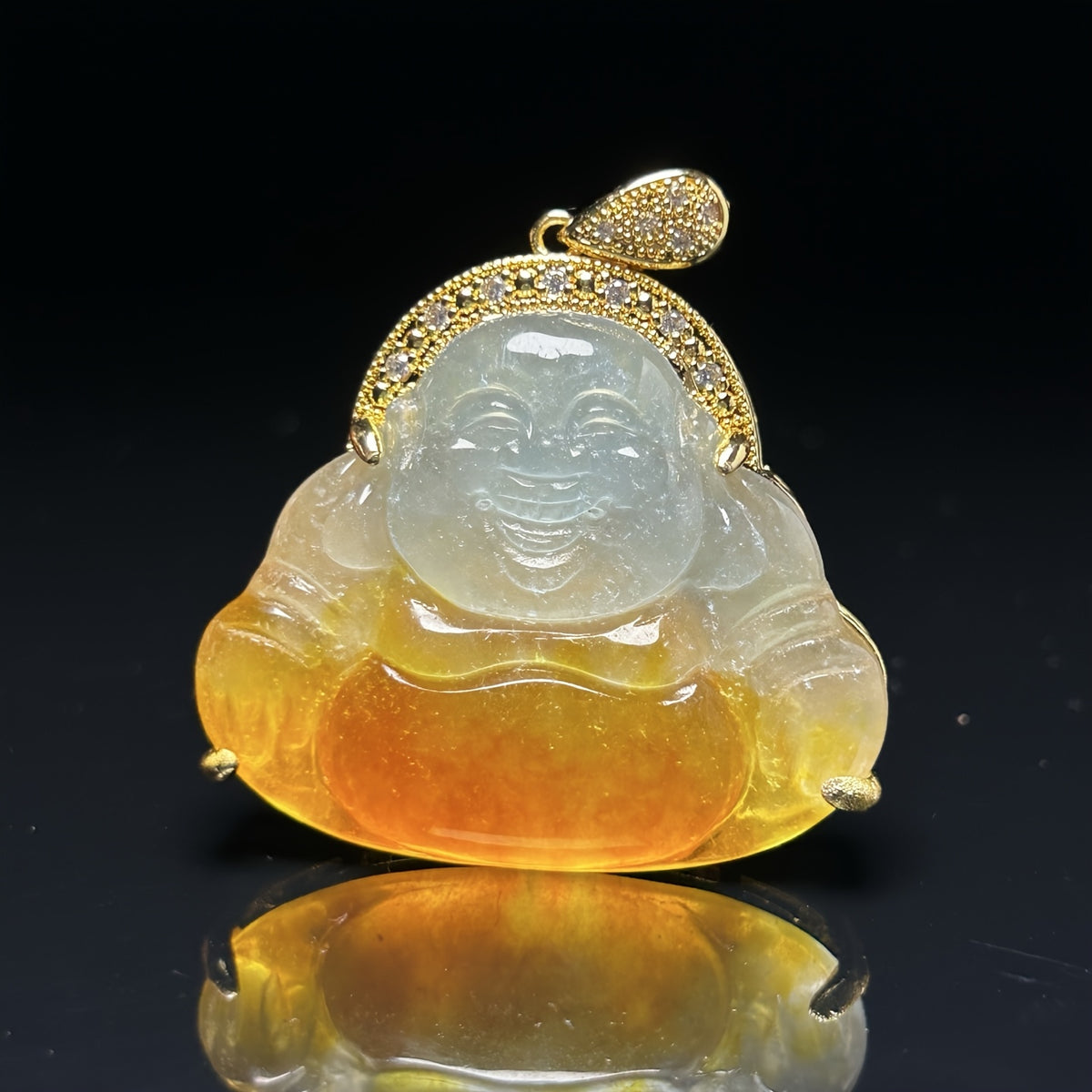 Men's Natural Jadeite Laughing Buddha Pendant for Prosperity, Protection & Good Fortune