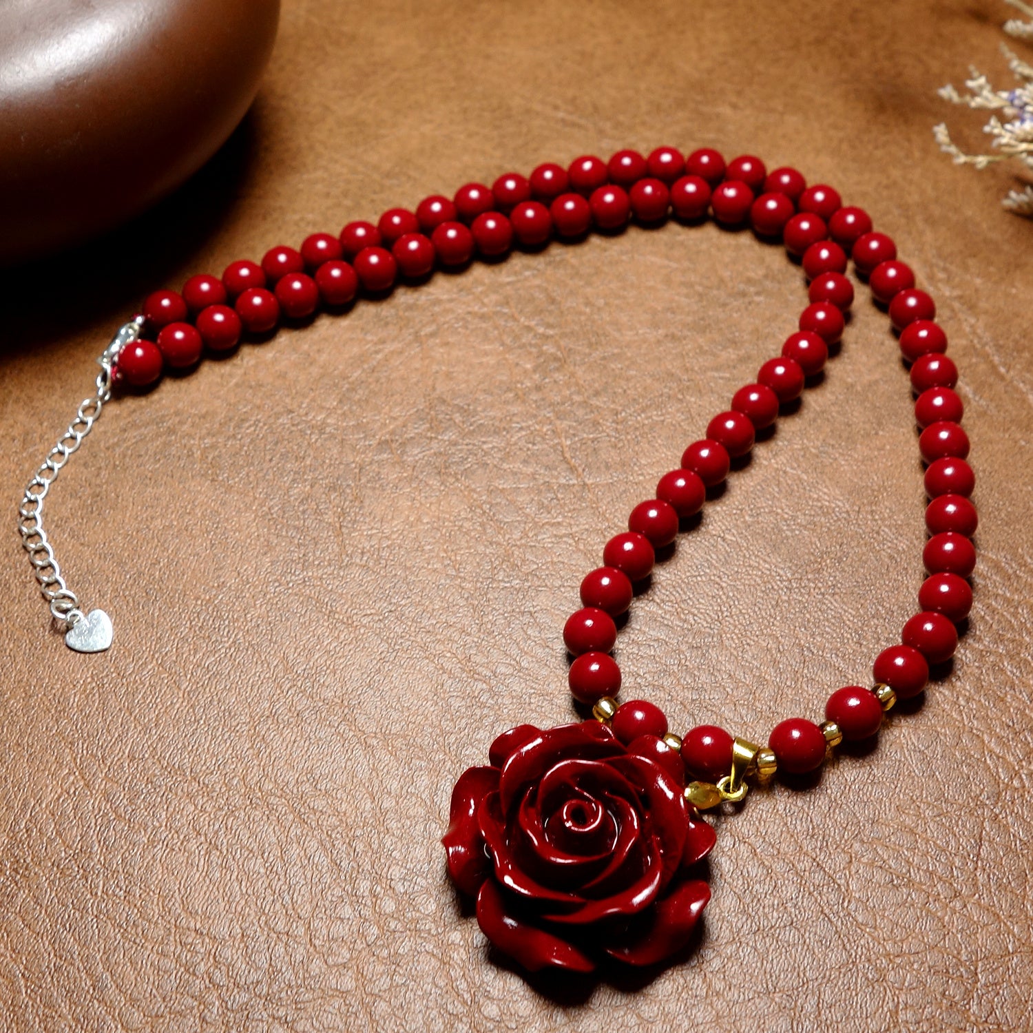 Cinnabar Water Drop Flower Tree Leaf Spirit Fish Pendant Necklace – Vintage Classic Ethnic Style for Everyday & Vacation