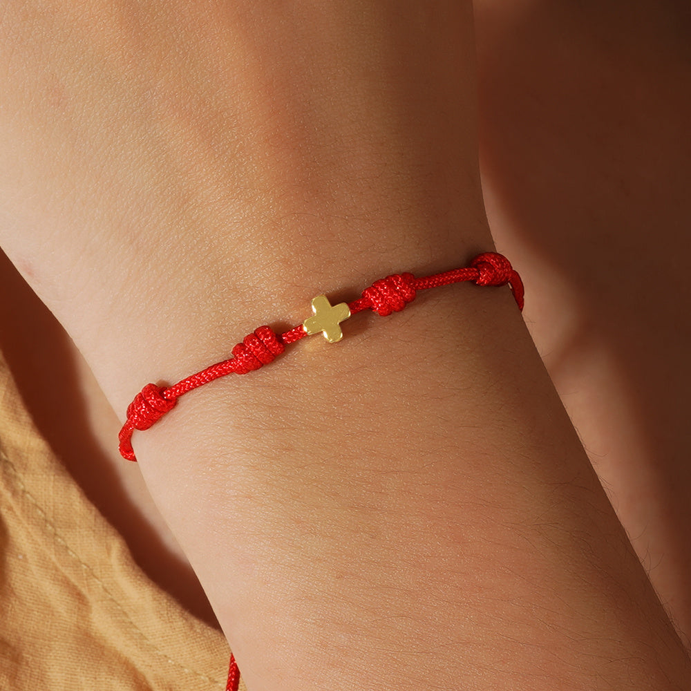 Boho Red Rope Bracelet with Cross Charm - Adjustable for Daily Wear & Festive Energy