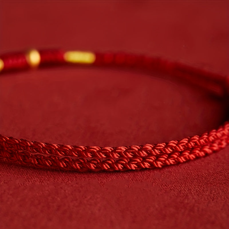 Women's Adjustable Red & Golden Lucky Charm Bracelet: Bohemian Style for Good Luck & Protection