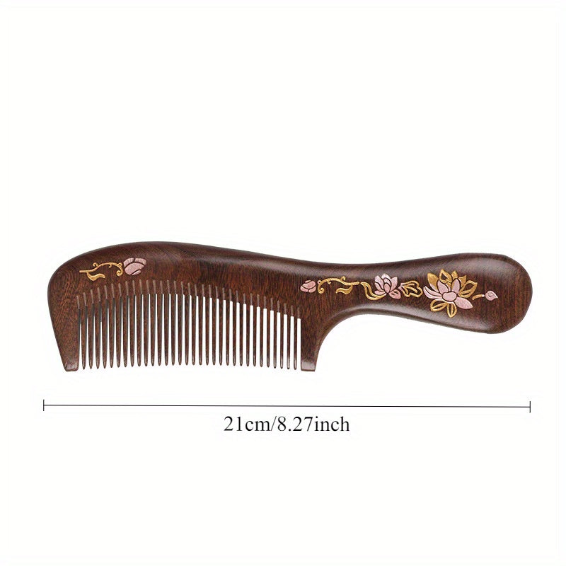 Black Golden Sandalwood Comb - Natural Handmade Massage Tool for Hair Care & Relaxation