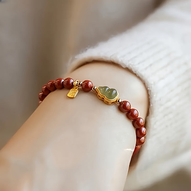 Lucky Cinnabar Bracelet: Calabash-Shaped Bead for Good Fortune & Prosperity