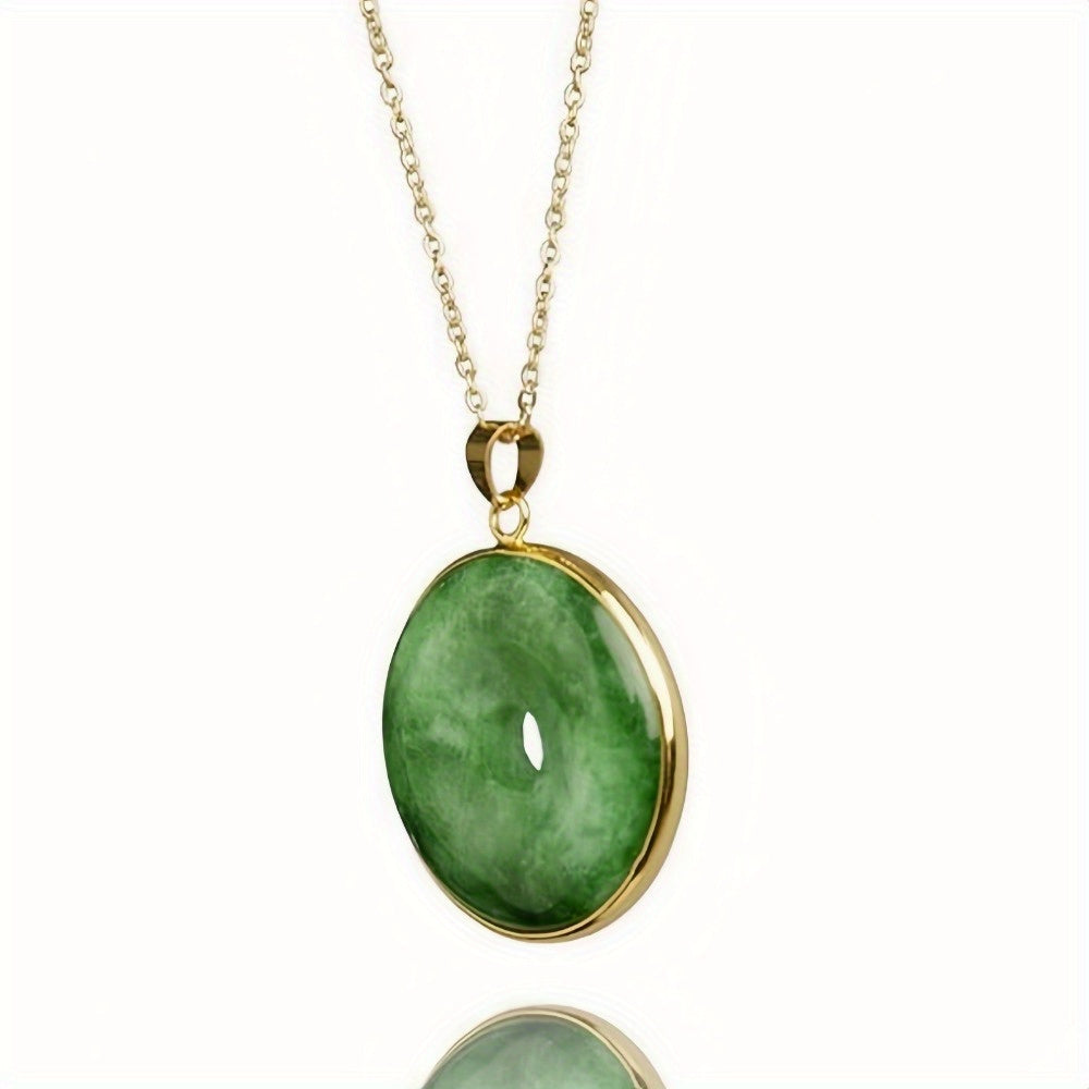 Natural Stone Necklace - Elegant Circular Pendant with Golden Accents for Harmony & Prosperity