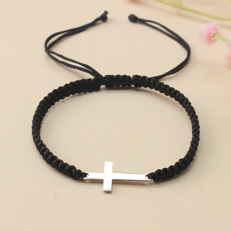 Steel Cross Bracelet - Adjustable Hand Woven Cross for Spiritual Protection & Daily Wear