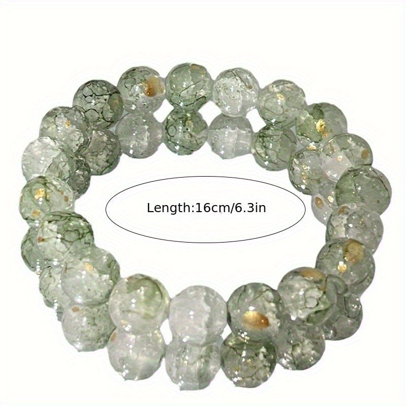 1pc Minimalist Chinese Glass Bead Bracelet - Elegant Green Gradient Beads for Everyday Harmony & Formal Elegance