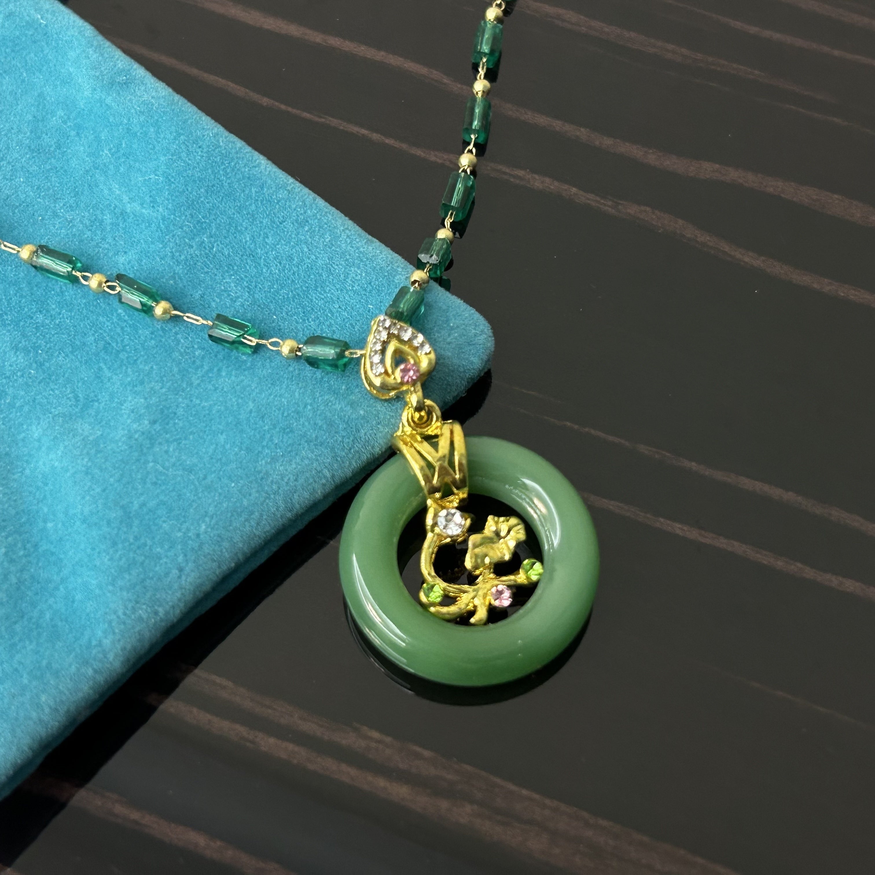 Luxury Lucky Green Circle & Golden Branch Necklace - Prosperity Amulet for Women
