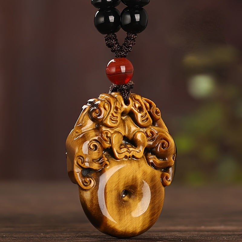Tiger Eye Stone Pixiu Pendant — Spiritual Harmony, Prosperity Attraction & Energy Protection Amulet