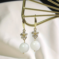 Elegant Natural Stone Flower Dangle Earrings - Vintage Style with Alloy Hooks for Daily & Party Wear